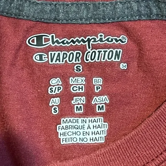 Champion Vapor Cotton Logo Womens Small Crew Neck‎ T-Shirt Long Sleeve Red - Picture 4 of 5
